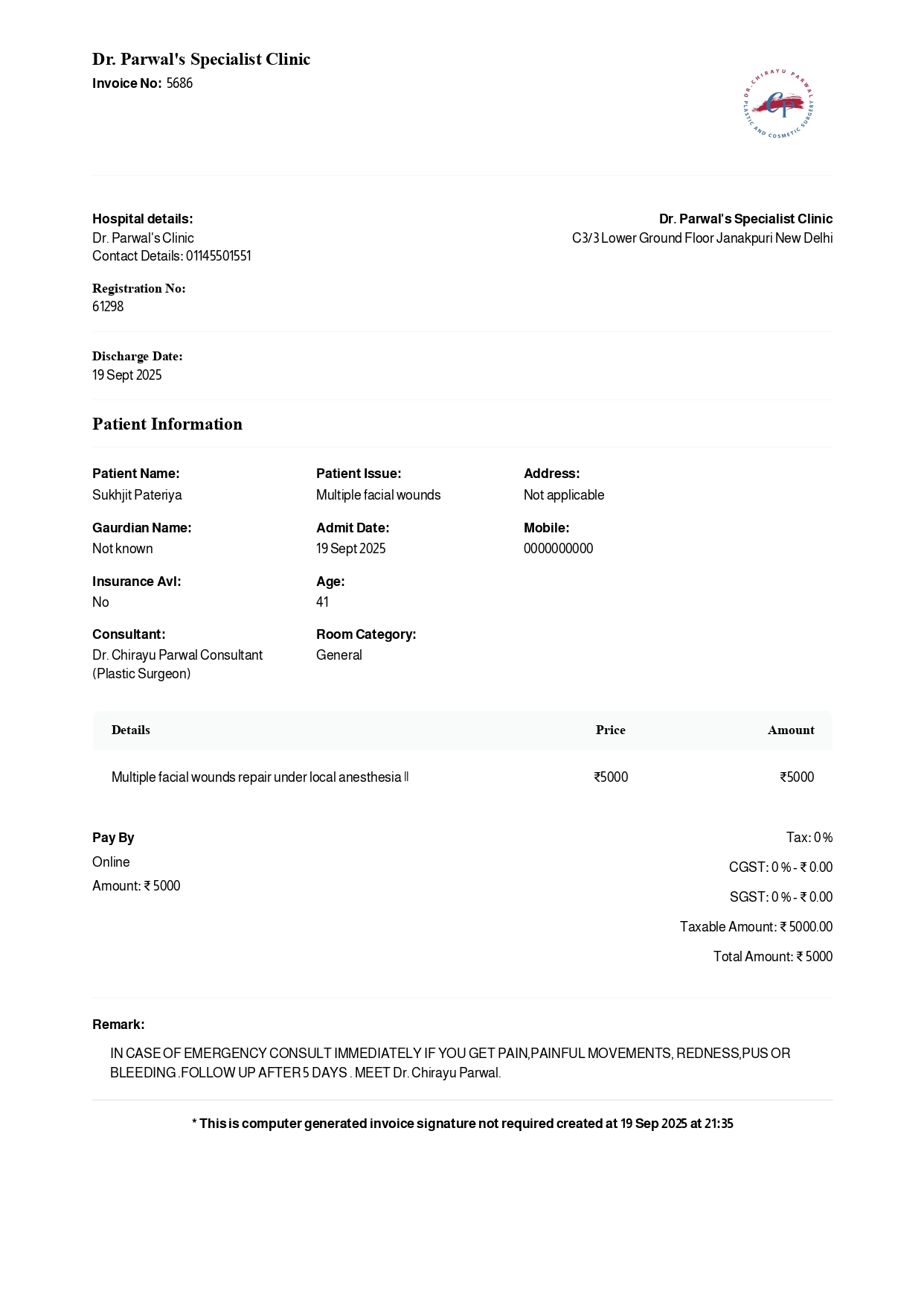 Clinic Bill preview